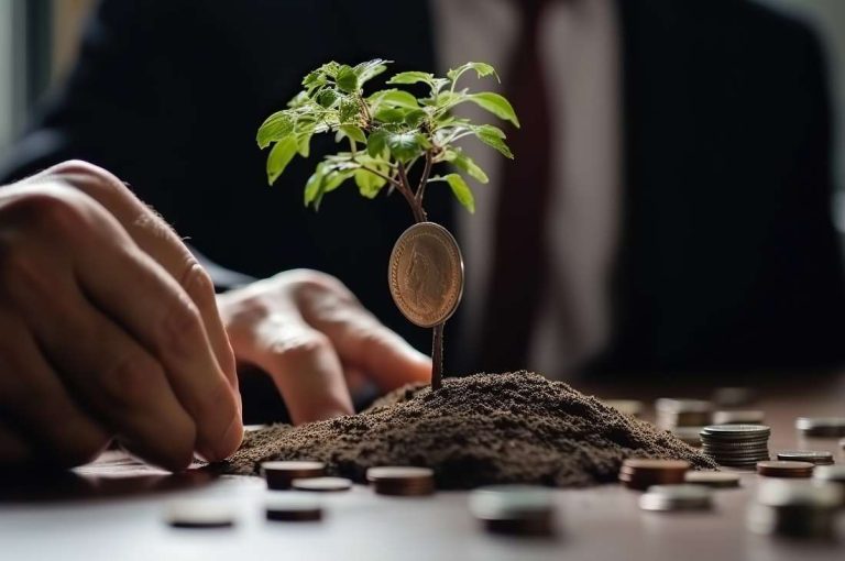 Money growing from a plant showing how a holding company can grow passive investments