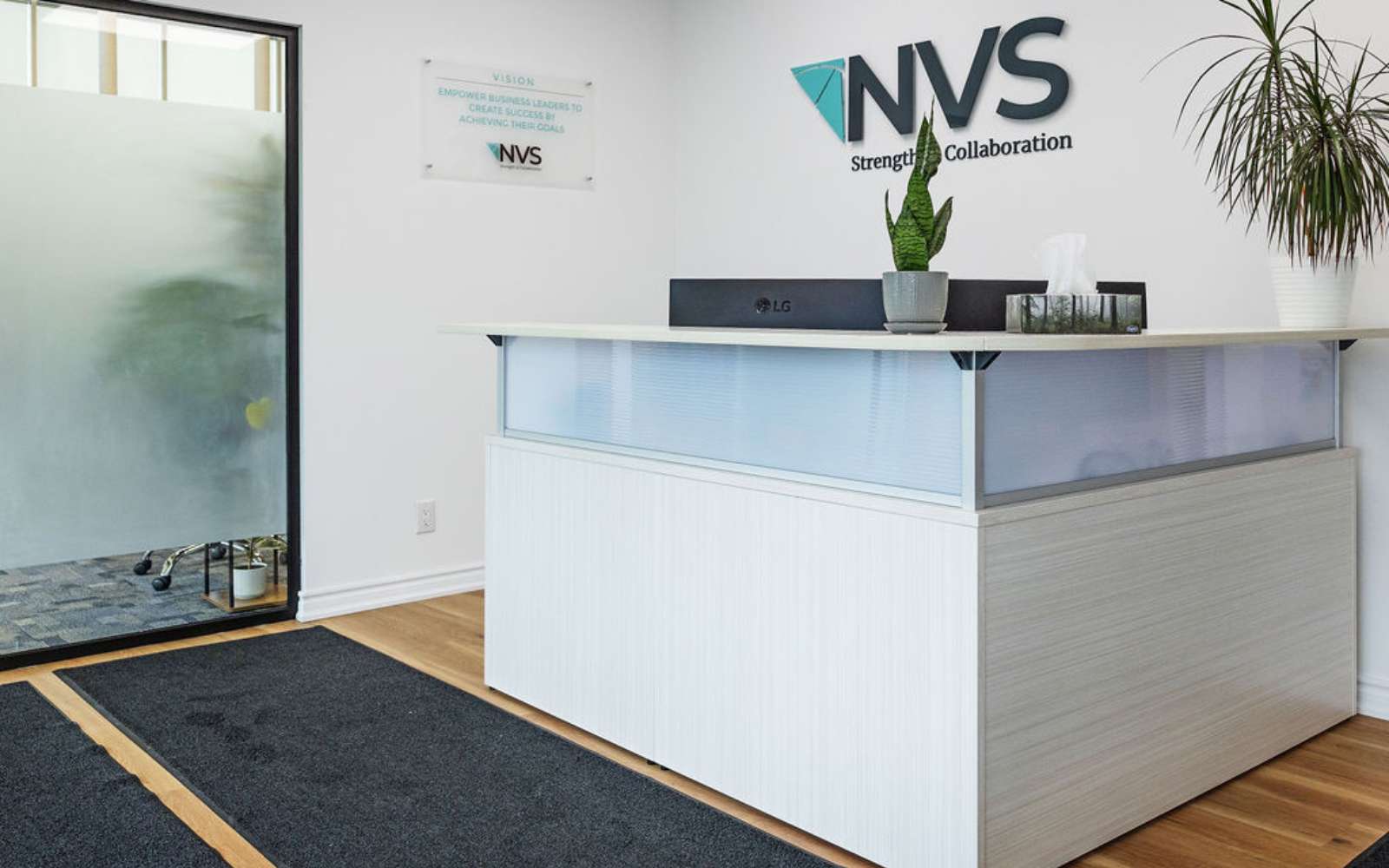 Image of NVS reception desk at new accounting office in Burlington Ontario